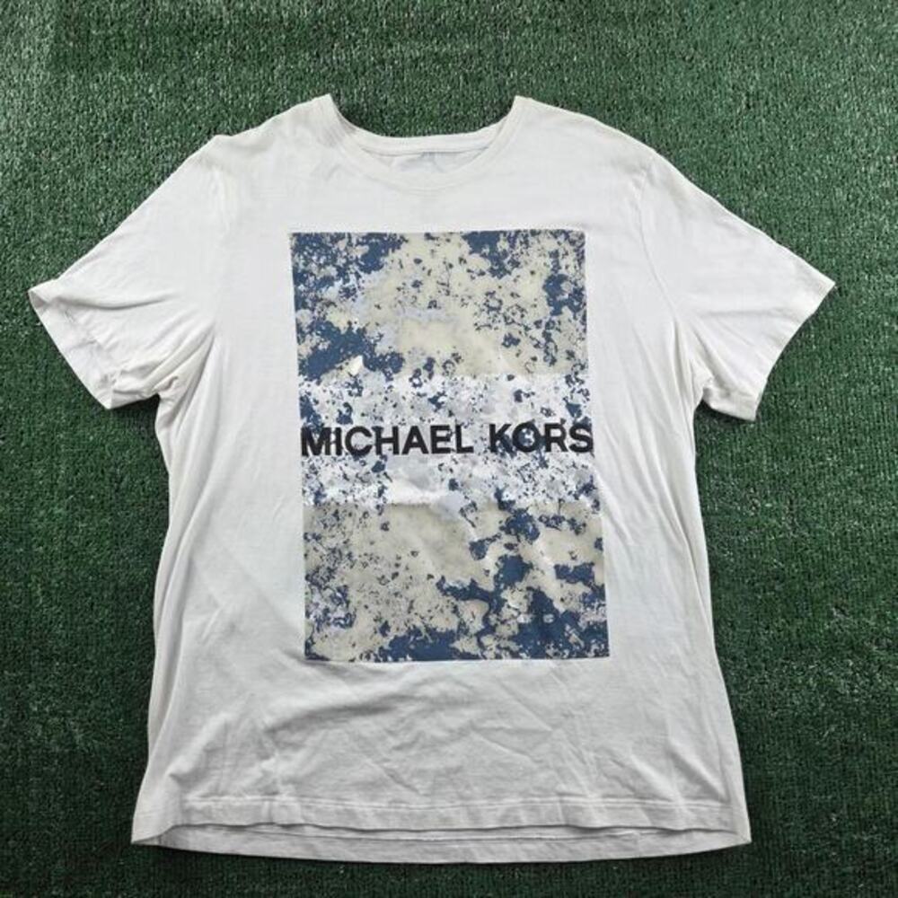 Michael Kors Men's Large White Graphic T Shirt Abstract Logo Tee